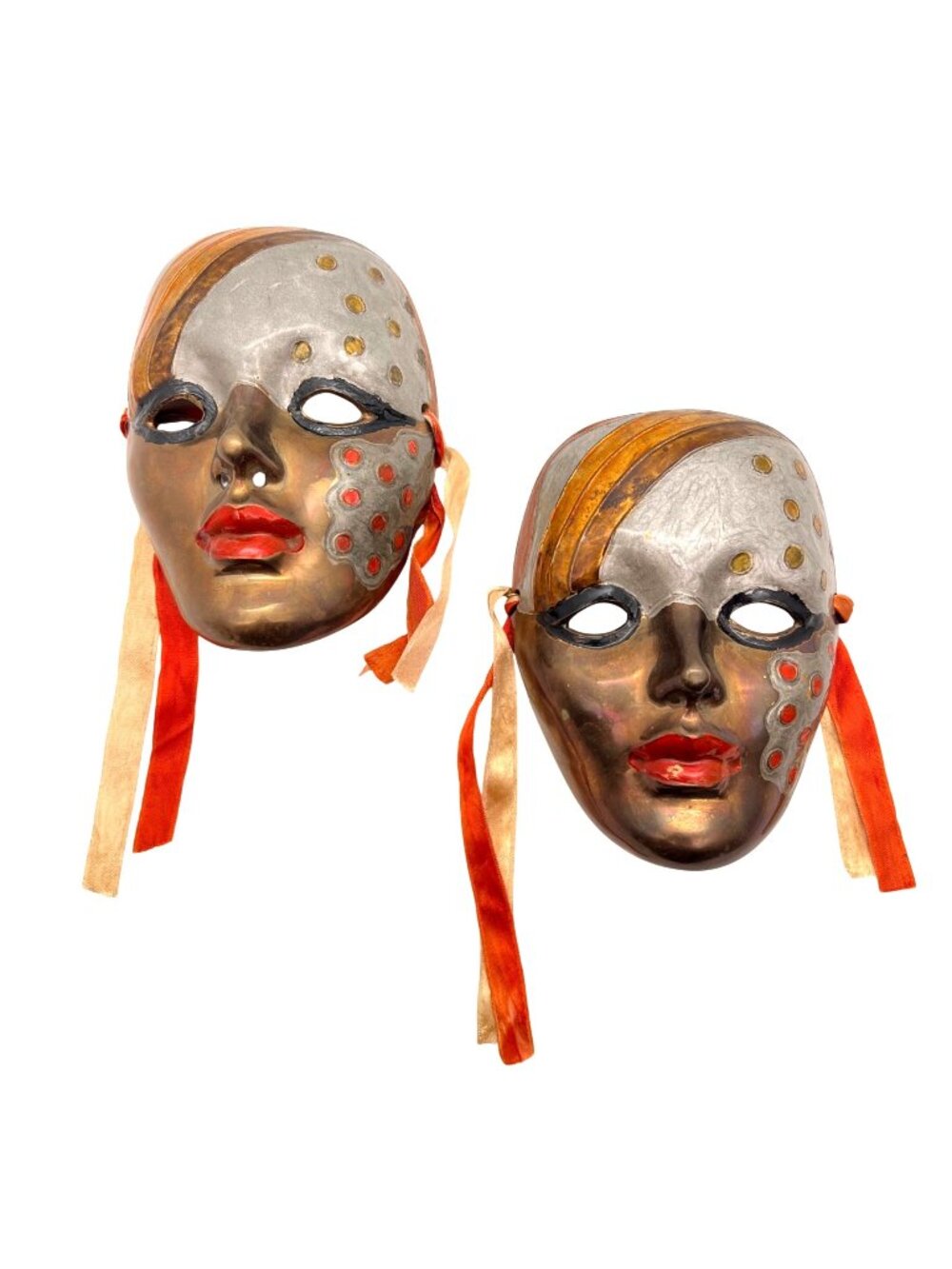 Handcrafted Venetian-Style Solid Brass Wall Masks Ribbons Metallic Made in India